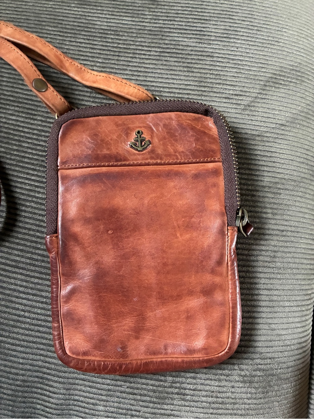 Brown Leather Mini Crossbody with Anchor Detail